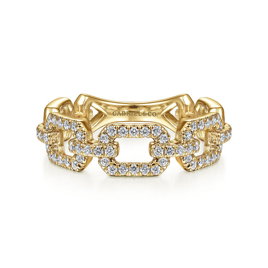 14K Yellow Gold Pavé Diamond Chain Link Stackable Ring Band
