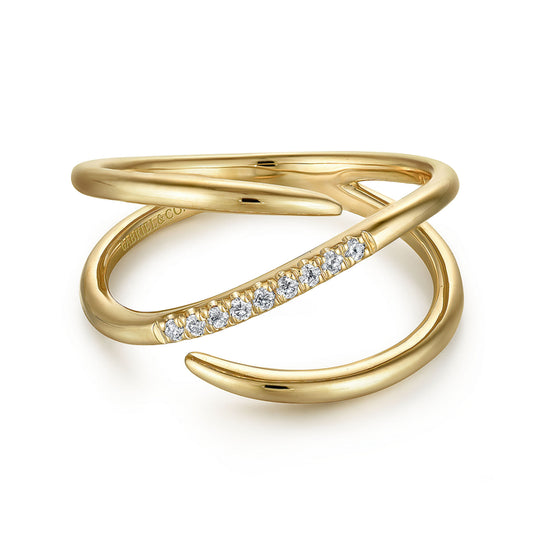 14K Yellow Gold Split Shank Pavé Diamond Wrap Ring