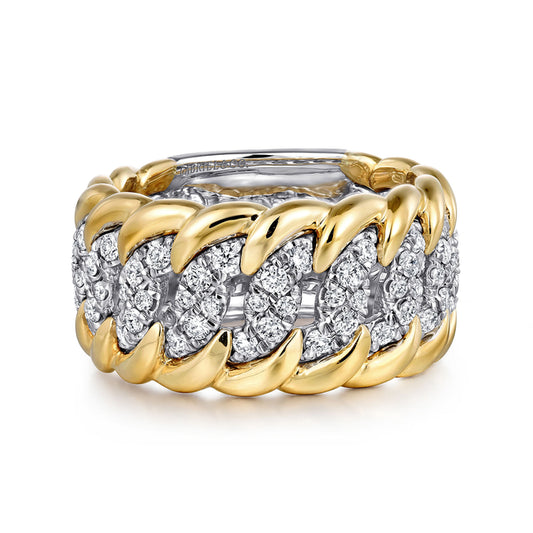 14K White-Yellow Gold Wide Diamond Pavé Band