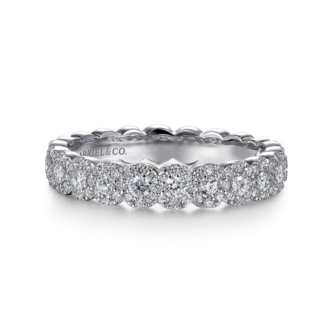 14K White Gold Round Pavé Diamond Band