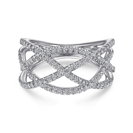 14K White Gold Diamond Criss Cross Ring