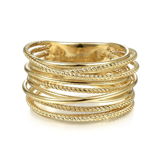 14K Yellow Gold Criss Crossing Twisted Rope Ring