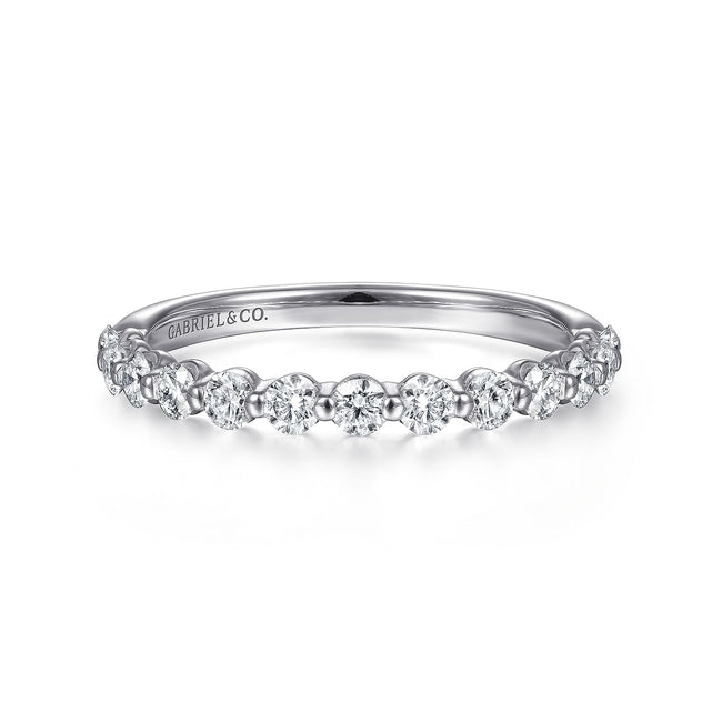 14K White Gold Single Prong Diamond Band Ring