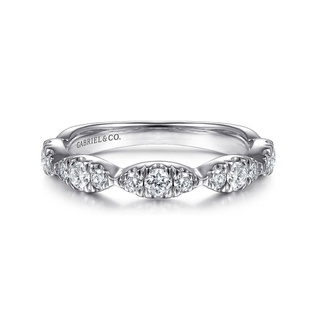14K White Gold Diamond Cluster Marquis Station Ring