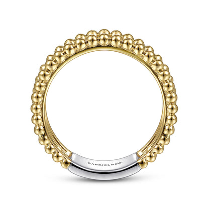14K White-Yellow Gold Three Row Diamond and Bujukan Bead Ring