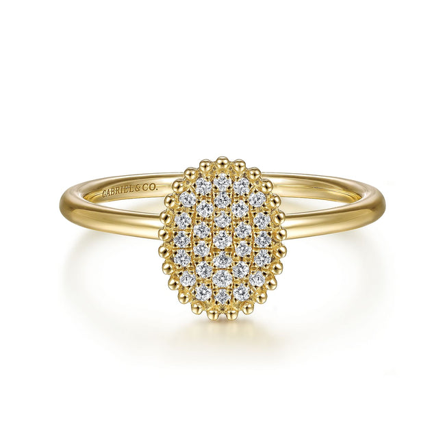 14K Yellow Gold Diamond Pavé Oval Ring