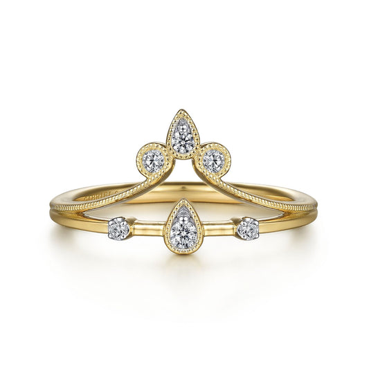14K Yellow Gold Diamond Chevron Ring