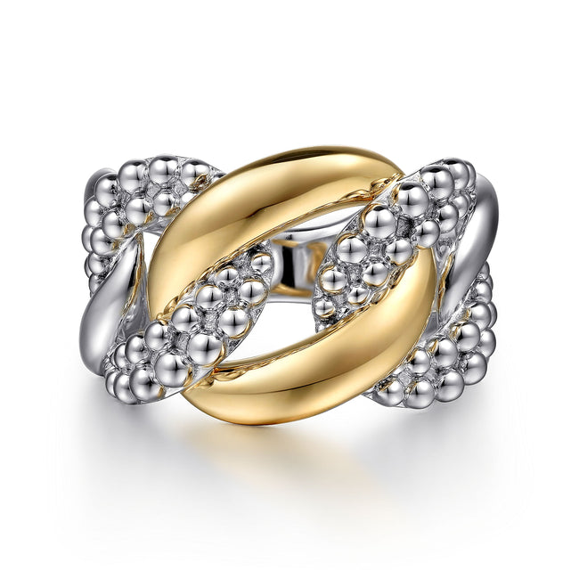 925 Sterling Silver and 14K Yellow Gold Link Ring
