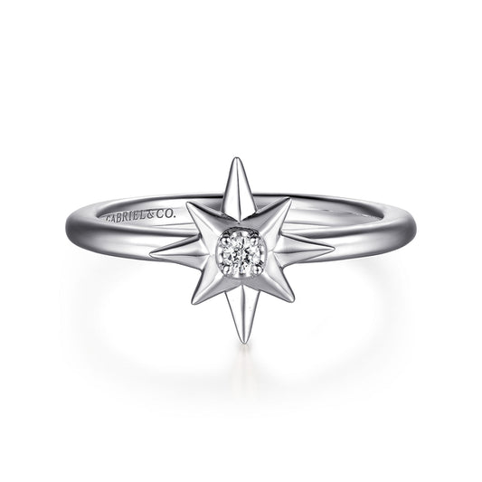 925 Sterling Silver Diamond Starburst Ring
