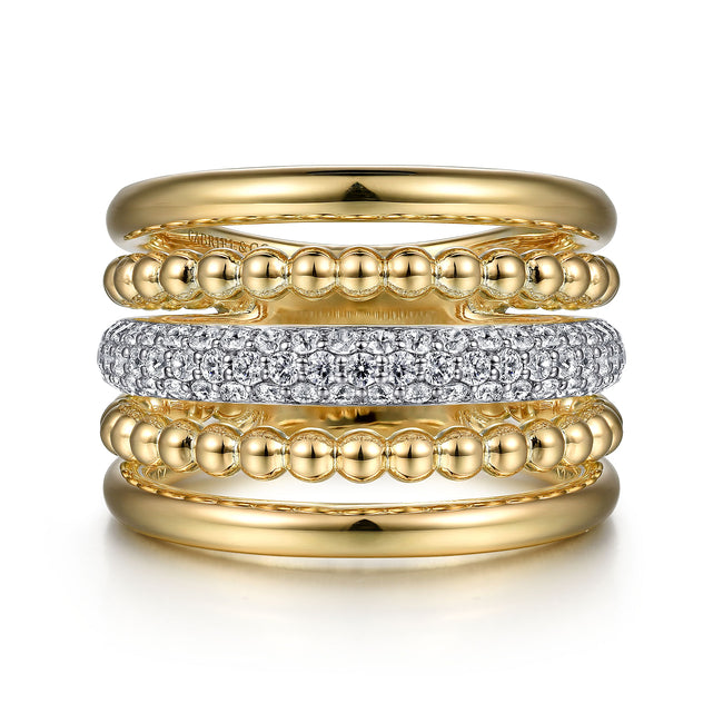 14K Yellow Gold Bujukan Diamond Ladies Easy Stackable Ring