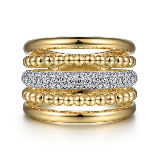 14K Yellow Gold Bujukan Diamond Ladies Easy Stackable Ring