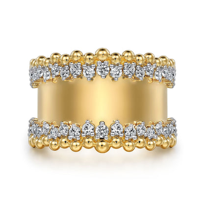 14K Yellow Gold Bujukan Diamond Wide Band Ring