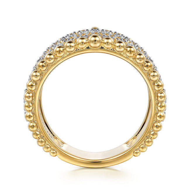14K Yellow Gold Bujukan Diamond Wide Band Ring