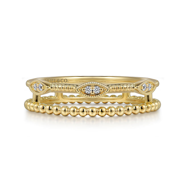 14K Yellow Gold Diamond Bujukan Marquis Shape Easy Stackable Ring