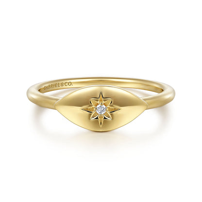 14K Yellow Gold Diamond Starburst Signet Ring