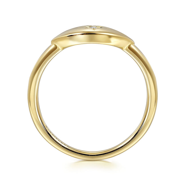 14K Yellow Gold Diamond Starburst Signet Ring