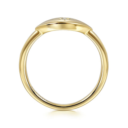 14K Yellow Gold Diamond Starburst Signet Ring