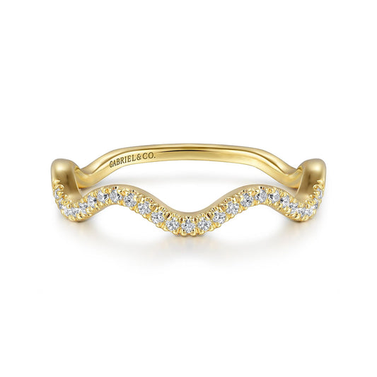 14K Yellow Gold Diamond Wave Stackable Ladies Ring