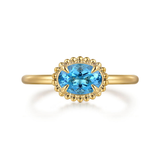 14K Yellow Gold Blue Topaz Bujukan Ladies Ring