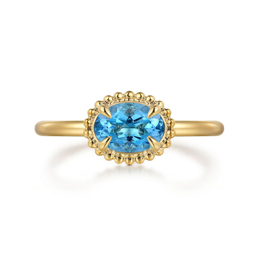 14K Yellow Gold Blue Topaz Bujukan Ladies Ring