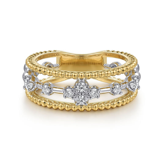 14K White and Yellow Gold Bujukan Diamond Easy Stackable Ladies Ring