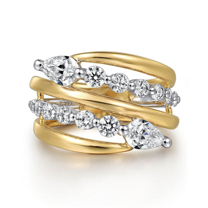18K White and Yellow Gold Diamond Bypass Ladies Ring