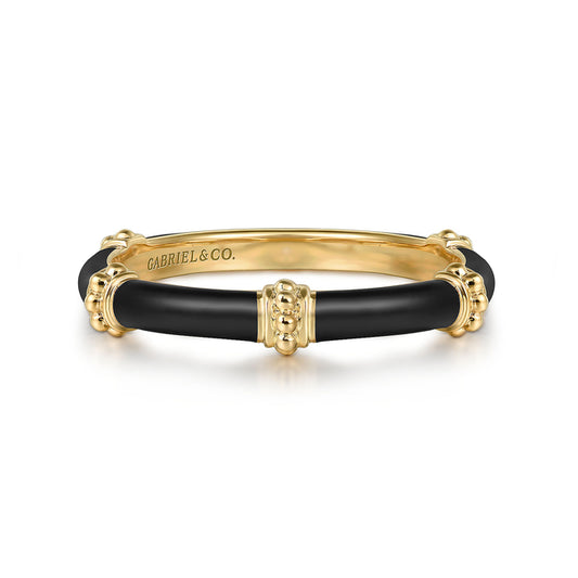 14K Yellow Gold Bujukan Bar Split Stackable with Black Enamel