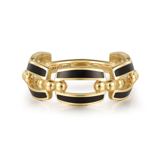 14K Yellow Gold Bujukan Link Chain Stackable with Black Enamel