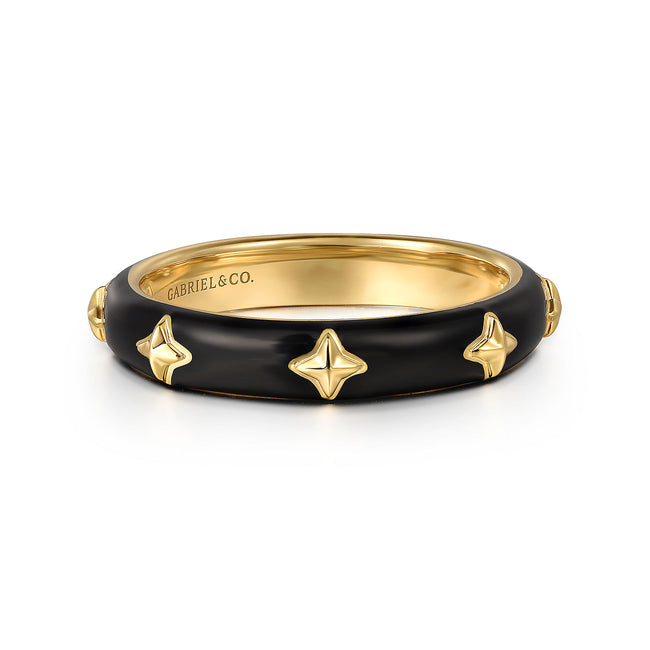 14K Yellow Gold Star Split Stackable with Black Enamel