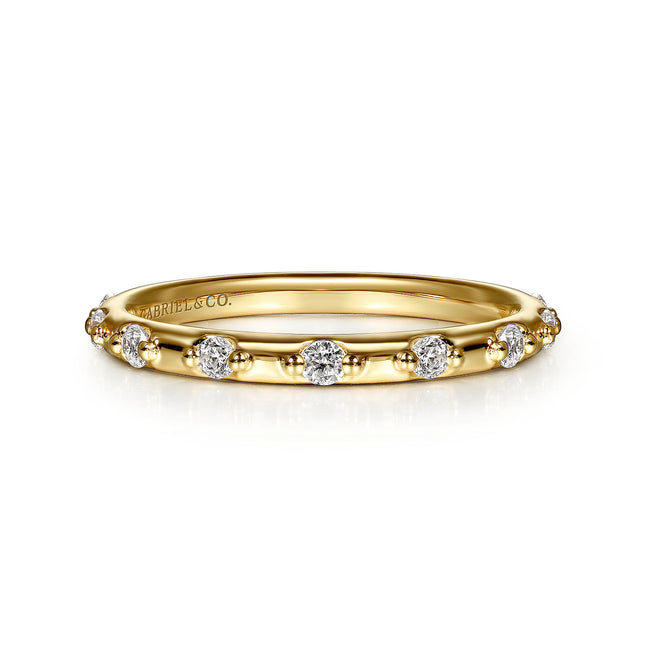 14K Yellow Gold Diamond Station Stackable Ring