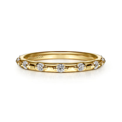 14K Yellow Gold Diamond Station Stackable Ring