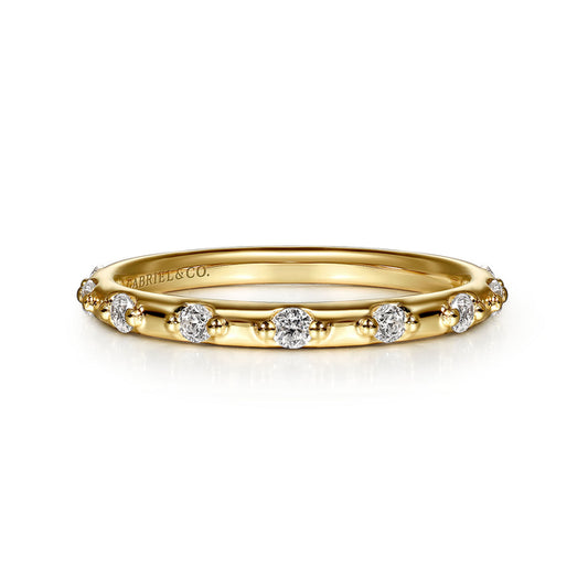 14K Yellow Gold Diamond Station Stackable Ring