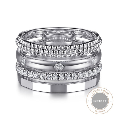 925 Sterling Silver Bujukan White Sapphire Easy Stackable Ring