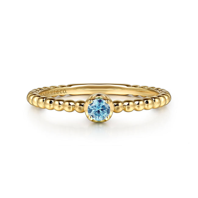 14K Yellow Gold Blue Topaz Stackable Ring