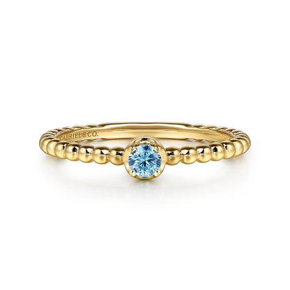14K Yellow Gold Blue Topaz Stackable Ring
