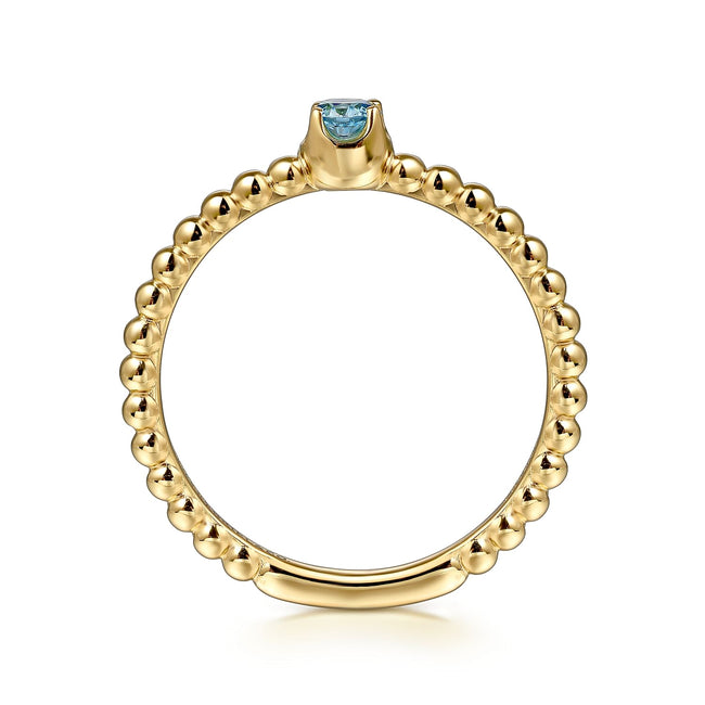 14K Yellow Gold Blue Topaz Stackable Ring