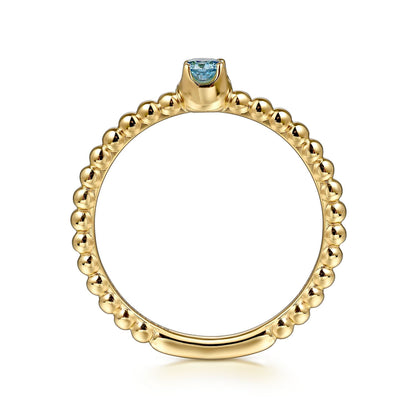 14K Yellow Gold Blue Topaz Stackable Ring