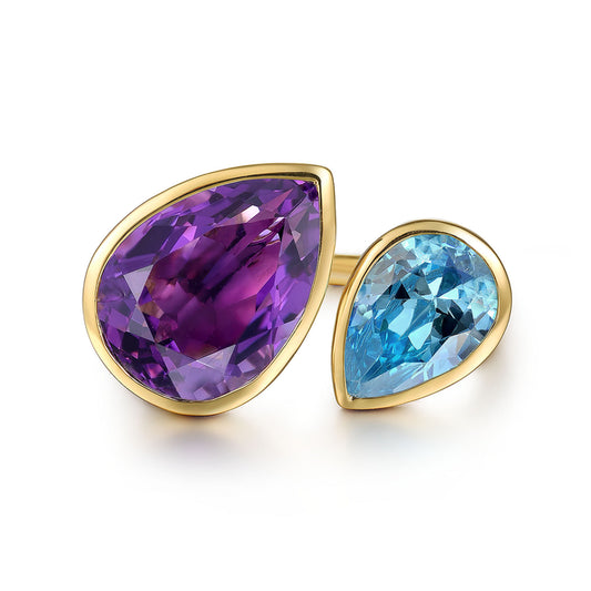 14K White & Yellow Gold Amethyst and Blue Topaz Open Ring