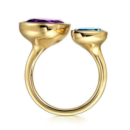 14K White & Yellow Gold Amethyst and Blue Topaz Open Ring