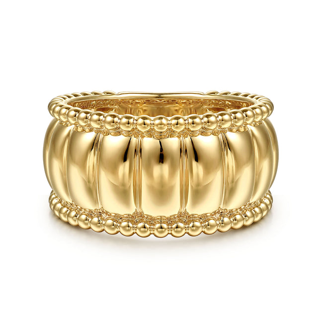 14K Yellow Gold Bujukan and Scallop Wide Band Ring