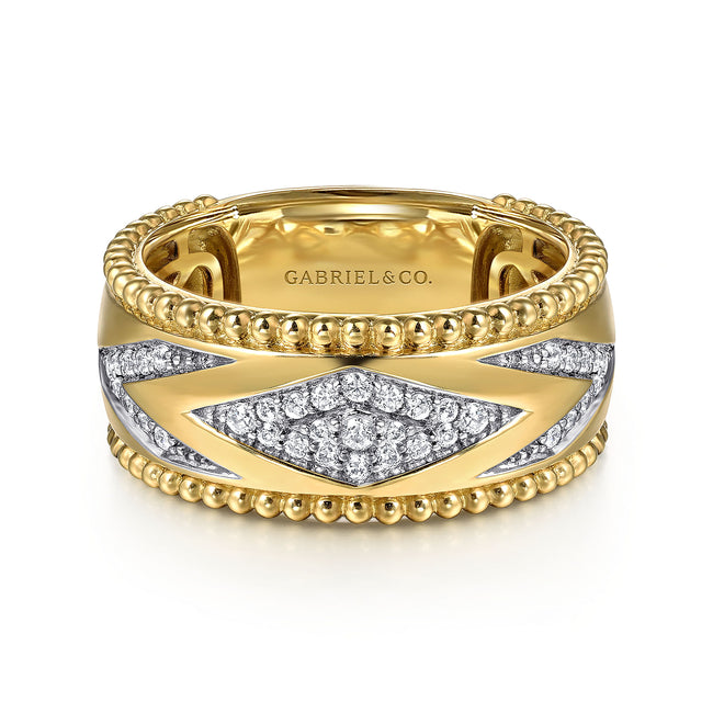 14K Yellow Gold Bujukan Diamond Wide Band Ring
