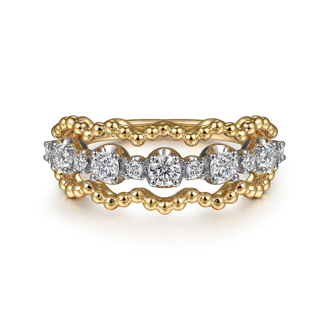 14K White&Yellow Gold Bujukan Diamond Fashion Ring
