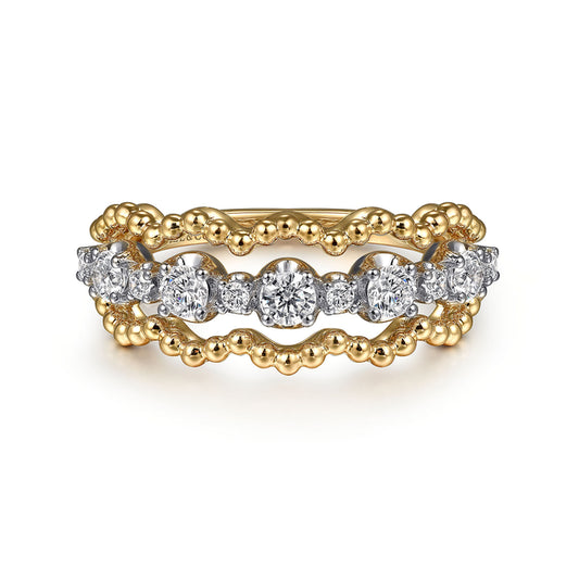 14K White&Yellow Gold Bujukan Diamond Fashion Ring