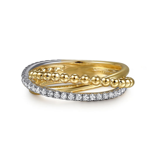 14K White & Yellow Gold Bujukan Diamond Criss Cross Ring