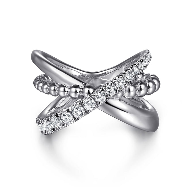 925 Sterling Silver Bujukan and White Sapphire Cris Cross Ladies Ring