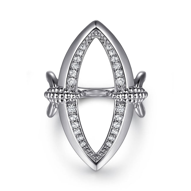 925 Sterling Silver Bujukan and White Sapphire Marquise Ladies Ring