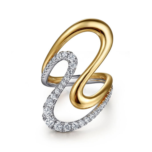14K White &Yellow Gold Graduating Diamond Twisted Ring