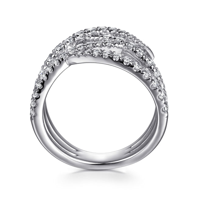 14K White Gold Graduating Diamond Spike Criss Cross Ring