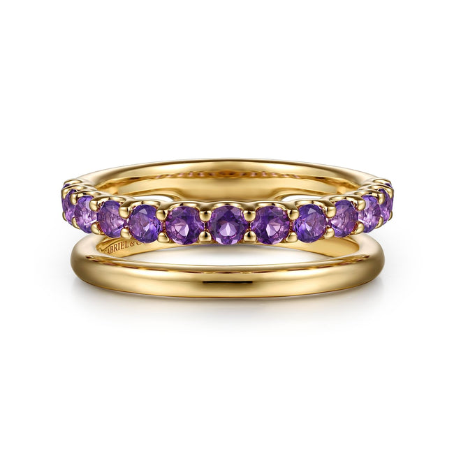 14K Yellow Gold Amethyst Ladies Ring