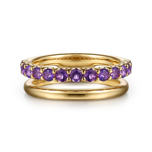14K Yellow Gold Amethyst Ladies Ring